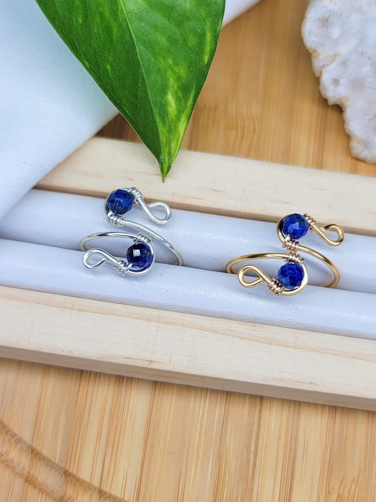 Double Stone Lapis Lazuli Ring - Adjustable