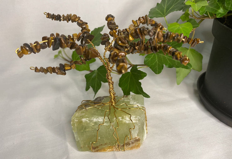 Green Calcite and Tigers Eye Gemstone Tree