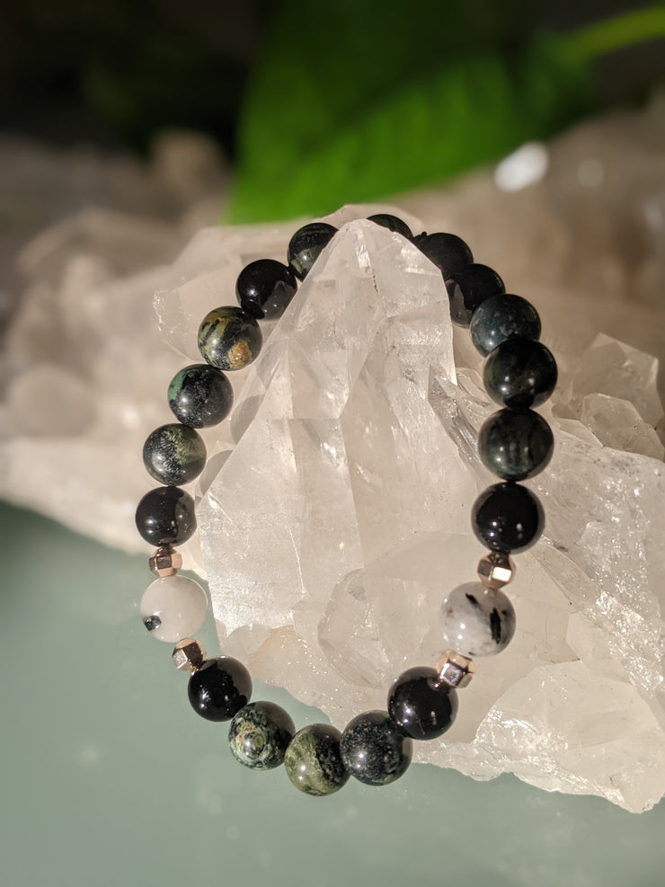 Kambaba Jasper + Tourmalated Quartz Bracelet