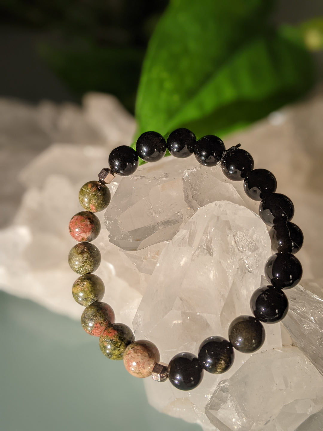 Unakite + Black Onyx Bracelet