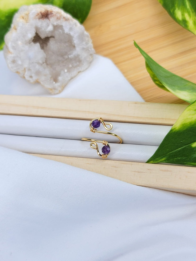 Double Stone Amethyst Ring - Adjustable