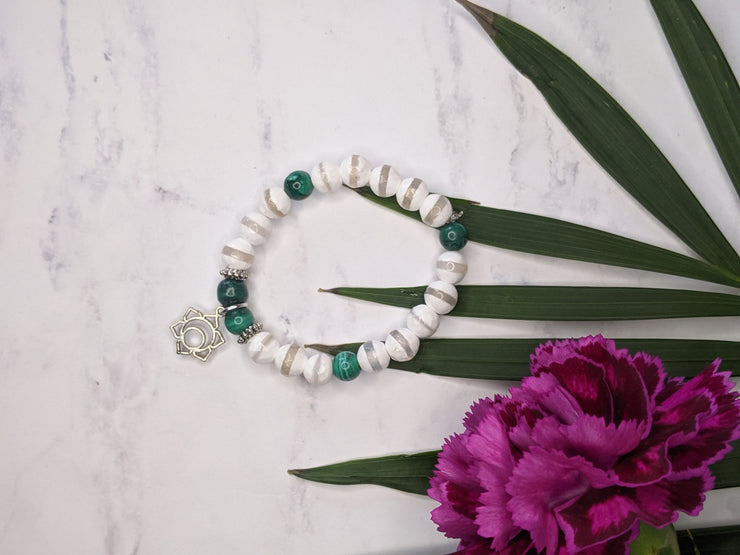 Tibetan White Agate + Malachite Bracelet